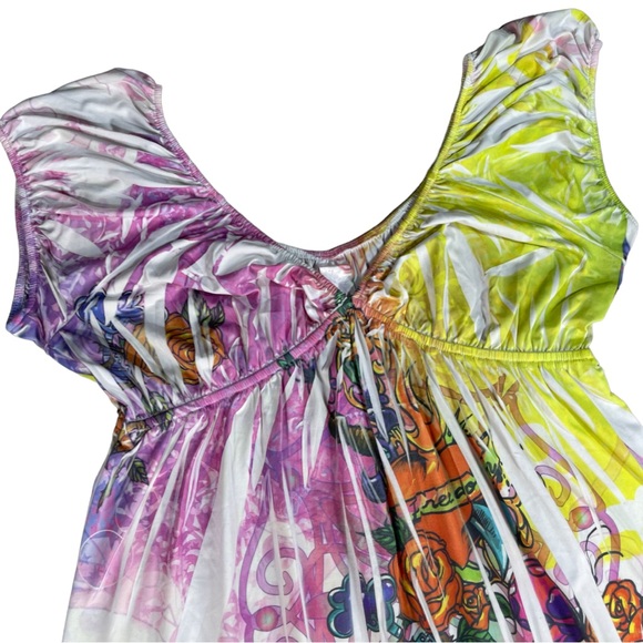 Press Apperal size large rainbow tie dye Ed Hardy style sparkly slinky dress EUC - Picture 2 of 12